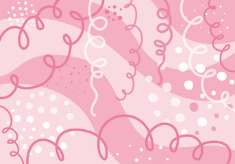 Pink abstract festive background and banner. Modern graphic elements. Dynamic geometric shapes, spots, spirals, and lines. Template, vector illustration, isolated background.