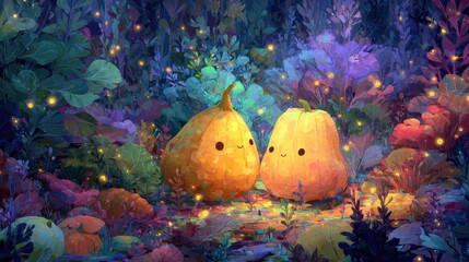 Two Adorable Pears in a Magical Forest.