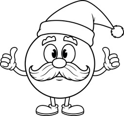 Cheerful cartoon Santa character giving thumbs up, festive holiday mascot with mustache, boots, and hat for Christmas coloring page
