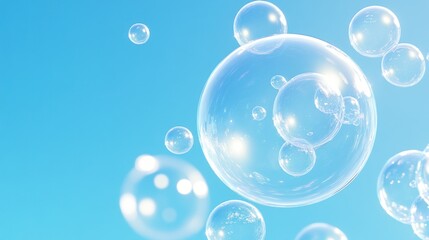 Translucent Bubbles Float Against A Clear Blue Sky