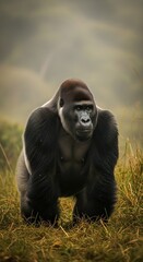 Majestic Gorilla in its Natural Habitat A Powerful Portrait of Wildlife