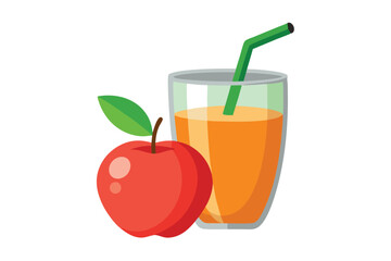 Fresh red apple with green leaf and apple juice drink in a tall glass