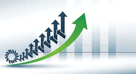 Progressive Business Growth Chart with Upward Arrows and Green Arrow on Graph Background