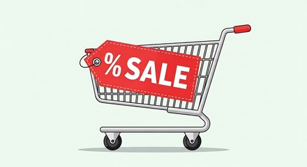 Shopping Cart with Sale Tag in Modern Minimalist Style for Retail Promotions