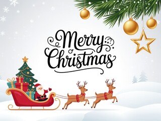 Santa Claus delivering gifts in his sleigh with reindeer, celebrating Christmas joy.