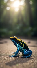 Captivating Shot of a Vibrant Blue Poison Dart Frog in its Natural Habitat, Showcasing Stunning Colors and Delicate Details, Wildlife Photography