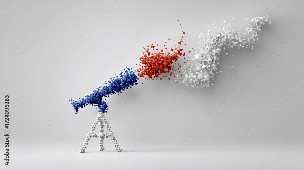 Poster abstract french flag colors exploding from tripod
