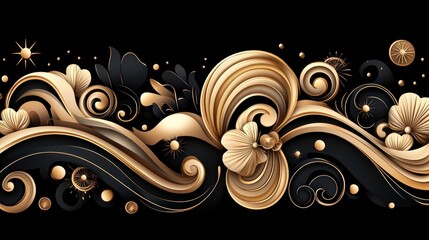 Elegant Gold and Black Abstract Floral Design