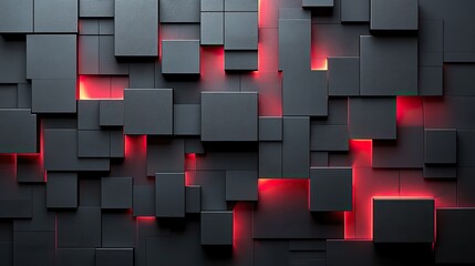 Abstract Dark Grey Cubes Illuminated By Red Neon Lights