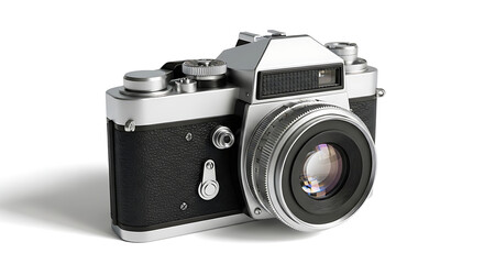 Vintage Silver and Black Film Camera on White Background photo