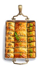 Baklava in a metal tray