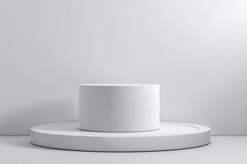 Minimalist display platform in a bright, modern space designed for showcasing products