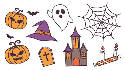 Halloween party design, and spooky decorations Fun cartoon vector collection