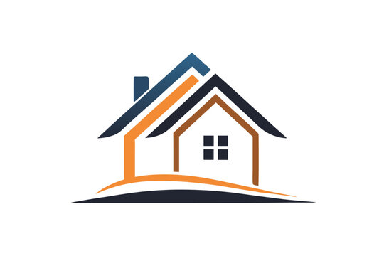 Stylized house outline showcases roof, chimney, and windows on a transparent backdrop