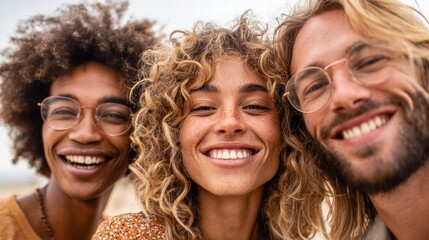 Fototapeta premium Happy friends smiling together in a close-up shot