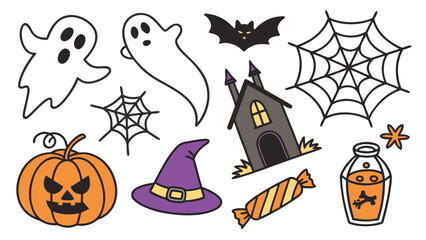 Halloween party design, and spooky decorations Fun cartoon vector collection