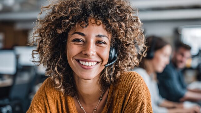 Smiling customer service representative with headset