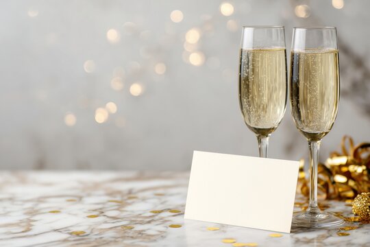 Celebration with sparkling drinks and festive decorations on a marble table during a special occasion