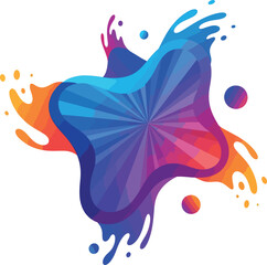Obraz premium Abstract vector graphic with a burst of color, featuring a dynamic liquid splash with vibrant gradients and radiant geometric patterns for modern design