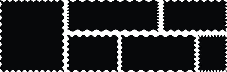 Zig zag edge rectangle shape, black collection. Geometric zig zag wavy labels, isolated on white background. Rectangle shape frame with zigzag edge. zigzag frame. 