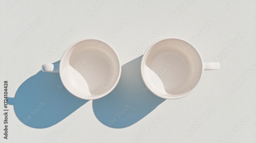 Poster minimalist composition featuring two empty cups casting soft sha