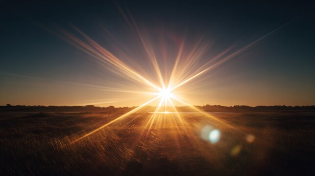 Golden sunburst over a field - Powered by Adobe