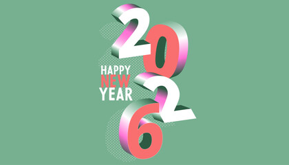 3D 2026 gradient  number New Year banner, background, poster, card, design. Template Happy New Year cover wallpaper.