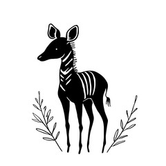 Fototapeta premium Okapi. Okapi simple black and white line art vector logo