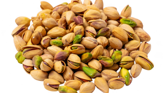 Pile of pistachios isolated on transparent background for healthy snack concept