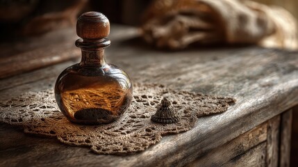 Vintage Perfume Bottle on Lace Doily - A Timeless Still Life.