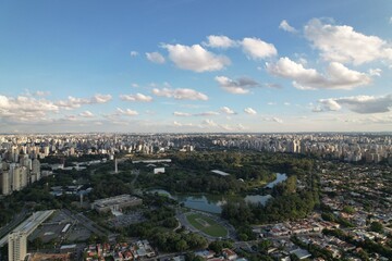 Cityscape view of Sao Paulo showcasing urban buildings and green park