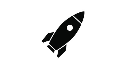 A simple black rocket ship illustration with a bold design silhouette