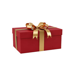 Obraz premium Elegant red gift box tied with a luxurious golden ribbon, perfect for birthdays, holidays, and special occasions, convey warmth and create joyful moments