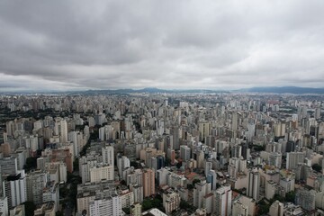 View of Sao Paulo skyline on a cloudy day with numerous buildings