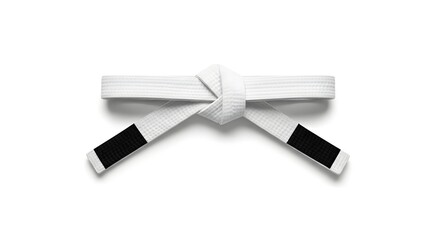 Martial arts white belt tied on neutral surface with soft natural light