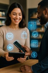 Seamless digital transactions enhance customer experience retail store business interaction modern environment close-up view technology integration