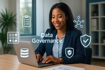Data governance strategies office environment digital content professional setting close-up perspective compliance and security insights