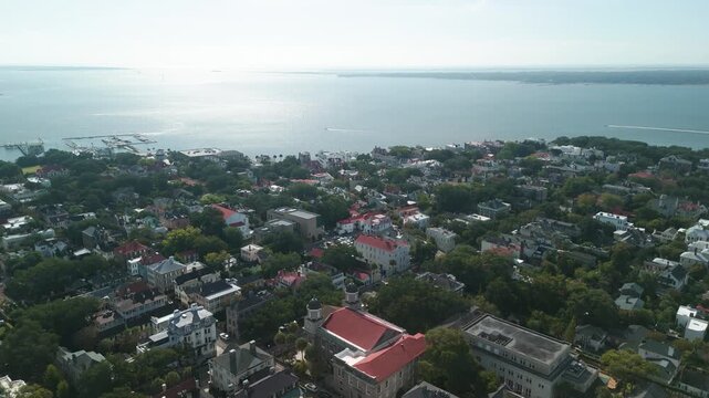 Charleston South Carolina city drone shot during the day