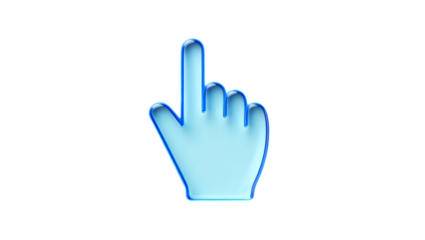Blue hand cursor isolated on transparent background for web design and presentations