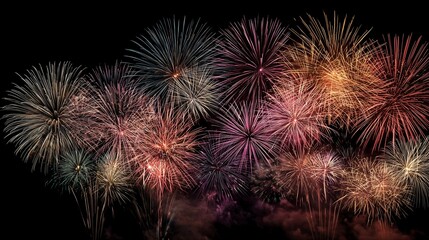 Fireworks explode in the night sky, with colorful fireworks creating a vibrant display. Bright fireworks illuminate the darkness while fireworks fill the scene with light.