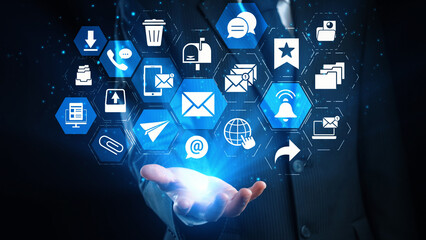 Email icons show digital communication, email service, and inbox management. Email supports online messaging, email notification, and secure exchange. Gist