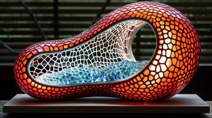 Fototapeta premium Luminous Red and Blue Glass Sculpture: A Modern Art Piece