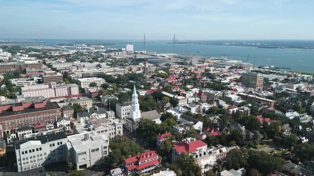 Charleston South Carolina city drone shot during the day