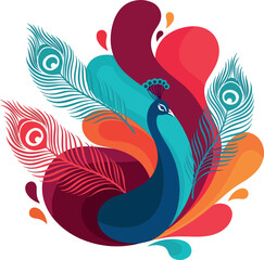 Fototapeta premium Elegant Peacock Illustration with Vibrant Feathers and Fluid Shapes