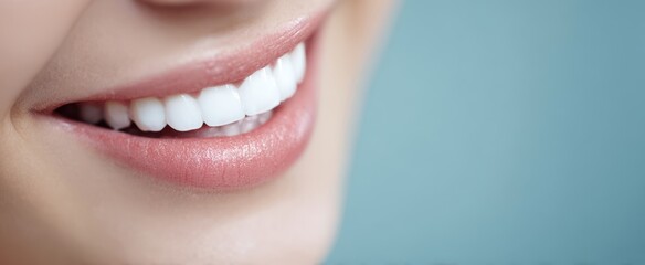 Obraz premium The smile of a healthy person showing bright white teeth and soft pink lips