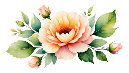 Watercolor flower arrangement isolated on transparent background for wedding invitation