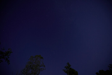 Night sky with bright satellite flare