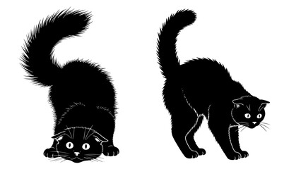Vector art of silhouette of two black cats in playful poses