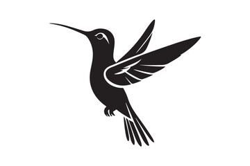 Silhouette of a hummingbird in flight with wings extended
