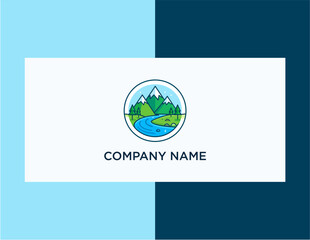 Mountain River Landscape Logo Design.